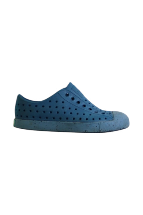 A Blue Slip Ons from Native Shoes in size 6T for boy. (Front View)