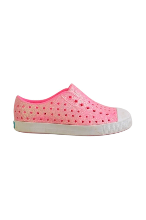 A Pink Slip Ons from Native Shoes in size 5T for girl. (Front View)