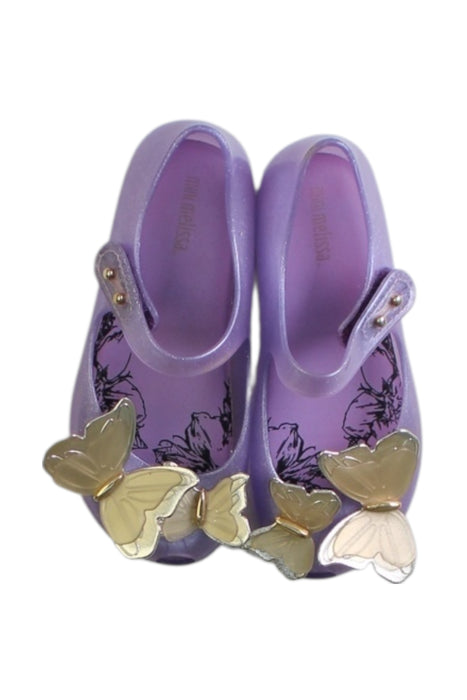 A Purple Flats from Mini Melissa in size 4T for girl. (Back View)