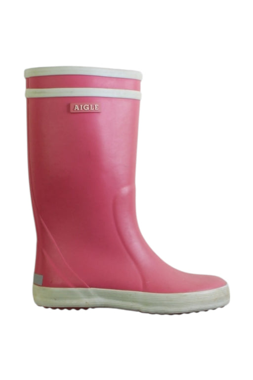 A Pink Rain Boots from Aigle in size 5T for girl. (Front View)