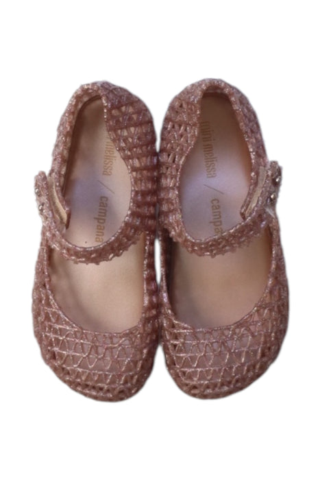 A Pink Flats from Mini Melissa Campana in size 4T for girl. (Back View)