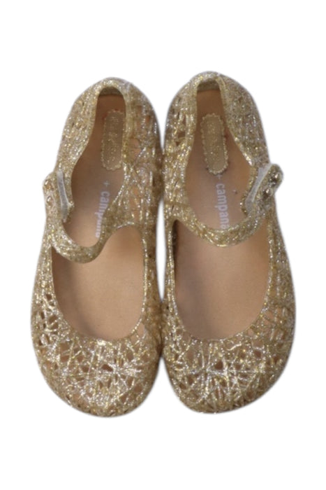 A Gold Flats from Mini Melissa Campana in size 4T for girl. (Back View)