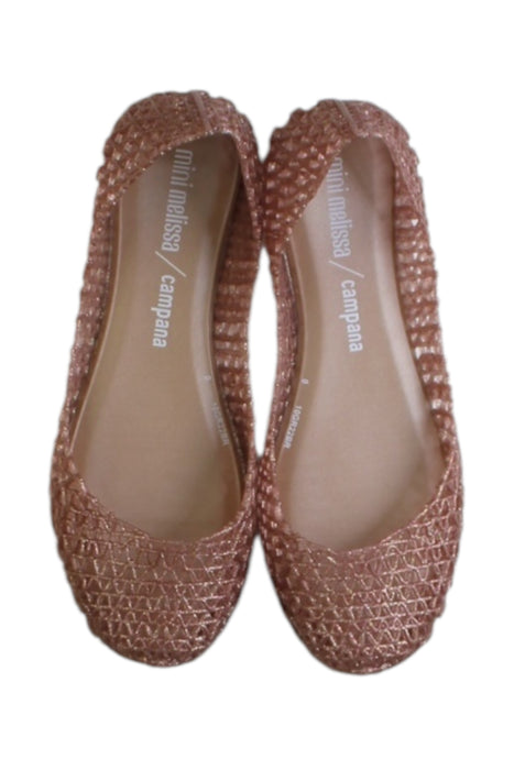 A Beige Flats from Mini Melissa in size 7Y for girl. (Back View)