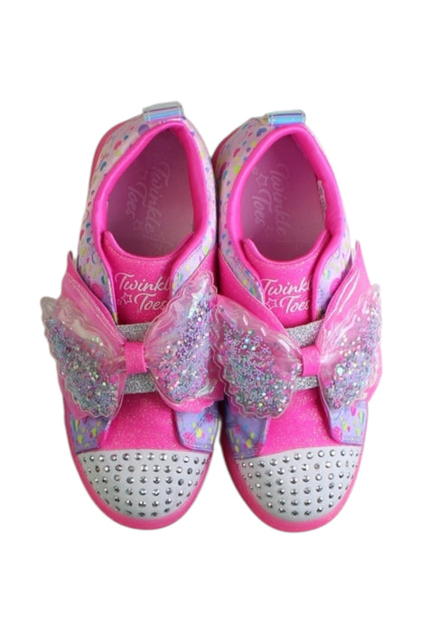 A Pink Sneakers from Skechers in size 10Y for girl. (Back View)