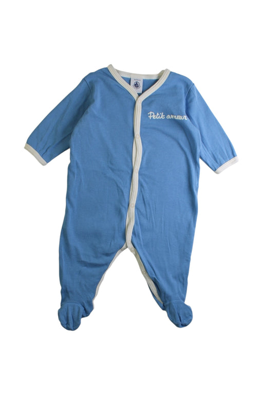 A Blue Onesies from Petit Bateau in size 0-3M for boy. (Front View)