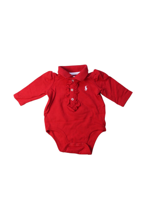 A Red Long Sleeve Bodysuits from Ralph Lauren in size 0-3M for girl. (Front View)
