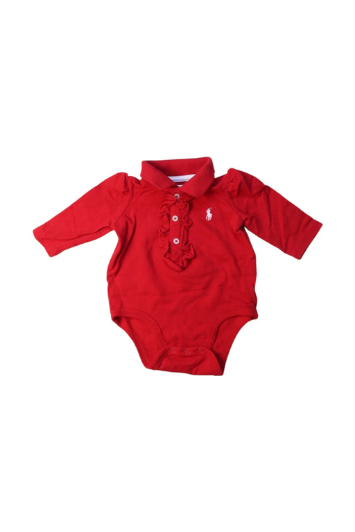 A Red Long Sleeve Bodysuits from Ralph Lauren in size 0-3M for girl. (Front View)