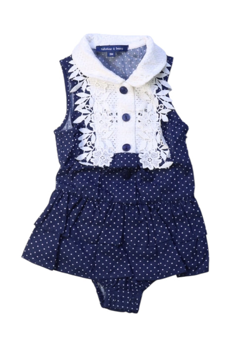 A Navy Sleeveless Rompers from Nicholas & Bears in size 0-3M for girl. (Front View)