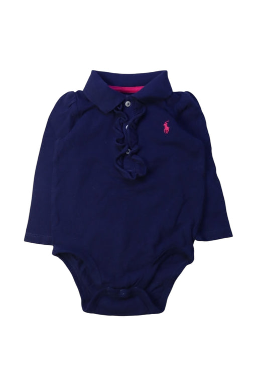 A Navy Long Sleeve Bodysuits from Ralph Lauren in size 6-12M for girl. (Front View)