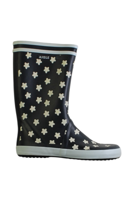 A Black Rain Boots from Aigle in size 9Y for girl. (Front View)