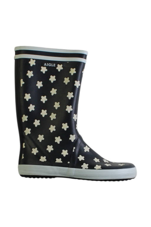 A Black Rain Boots from Aigle in size 9Y for girl. (Front View)