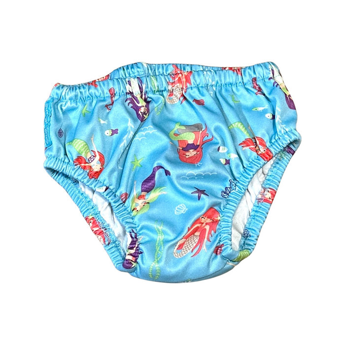 A Blue Swim Diapers from Charlie Banana in size 6-12M for girl. (Front View)