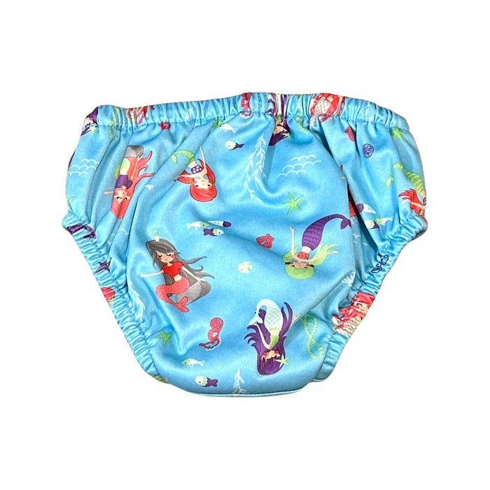 A Blue Swim Diapers from Charlie Banana in size 6-12M for girl. (Back View)