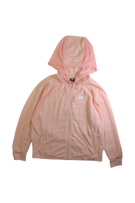 A Pink Zippered Sweatshirts from Les Enphants in size 7Y for girl. (Front View)