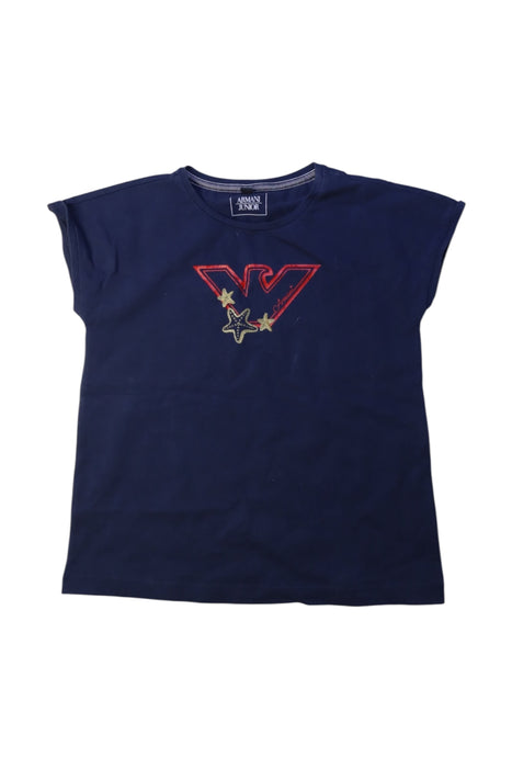 A Navy Short Sleeve T Shirts from Armani in size 6T for girl. (Front View)