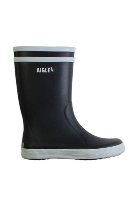A Black Rain Boots from Aigle in size 4T for neutral. (Front View)