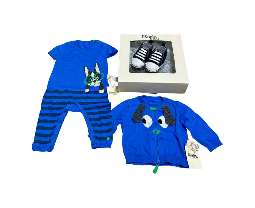 A Blue Gift Sets from The Bonnie Mob in size 6-12M for boy. (Front View)