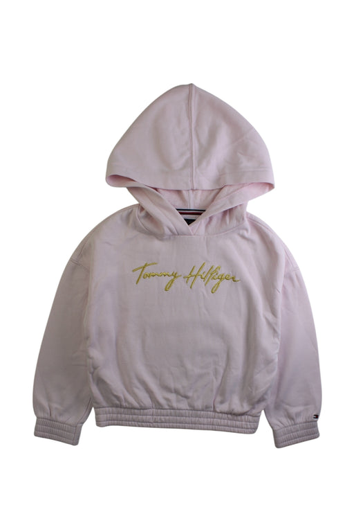 A Pink Hooded Sweatshirts from Tommy Hilfiger in size 6T for girl. (Front View)