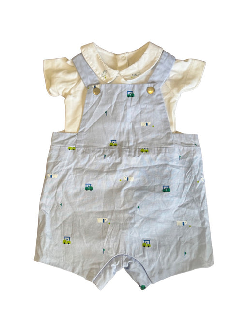 A Blue Overall Sets from Jacadi in size 3-6M for boy. (Front View)