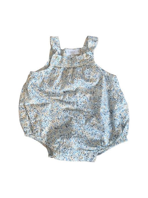A Blue Sleeveless Rompers from Amaia in size 3-6M for neutral. (Front View)