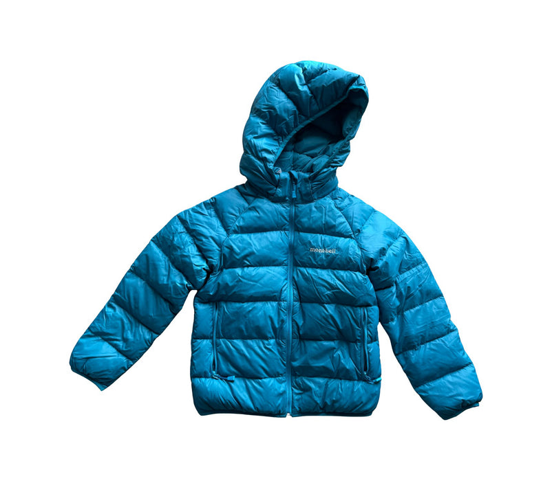 A Blue Puffer/Quilted Jackets from Mont-bell in size 8Y for neutral. (Front View)