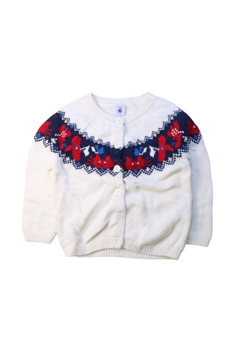 A White Cardigans from Petit Bateau in size 3T for girl. (Front View)
