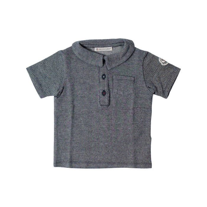 A Grey Short Sleeve Polos from Moncler in size 6-12M for boy. (Front View)