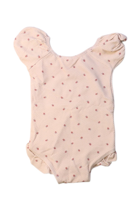 A Beige Short Sleeve Bodysuits from Quincy Mae in size 6-12M for girl. (Back View)