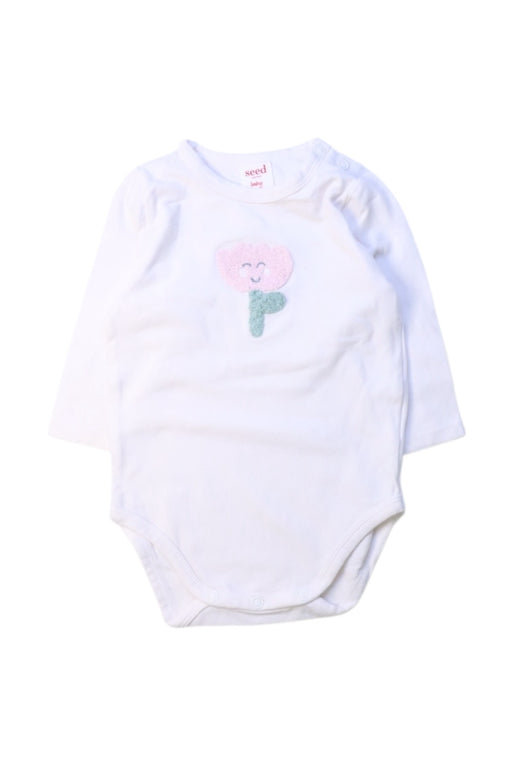 A White Long Sleeve Bodysuits from Seed in size 0-3M for girl. (Front View)