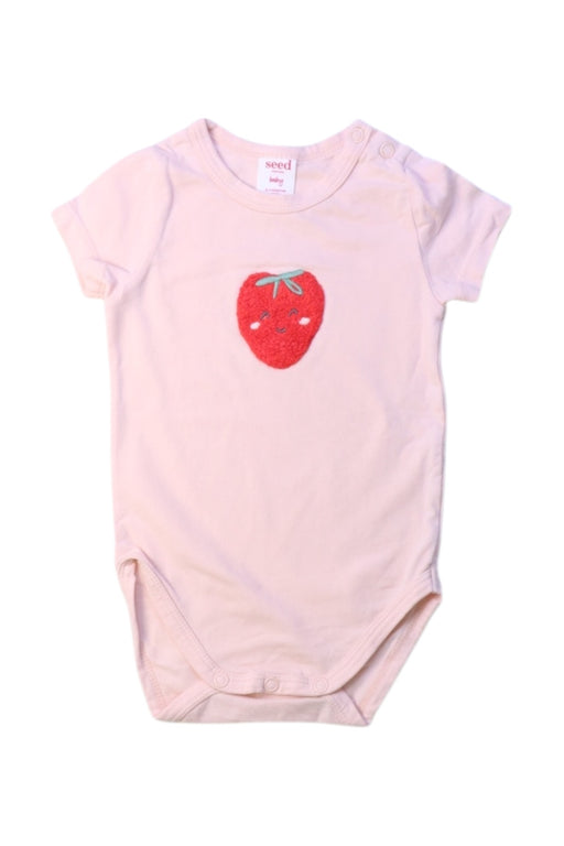 A Pink Short Sleeve Bodysuits from Seed in size 0-3M for girl. (Front View)