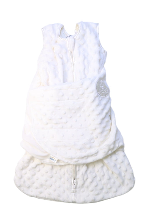 A White Sleepsacs from HALO in size Newborn for neutral. (Front View)