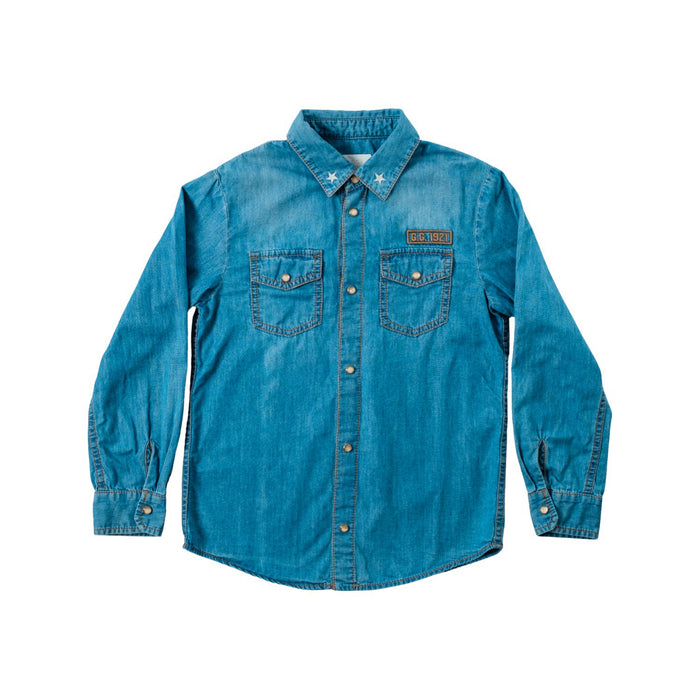 A Blue Long Sleeve Shirts from Gucci in size 8Y for boy. (Front View)