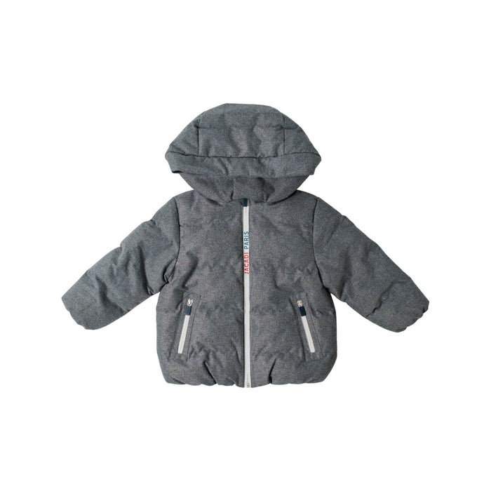 A Grey Puffer/Quilted Jackets from Jacadi in size 3T for neutral. (Front View)