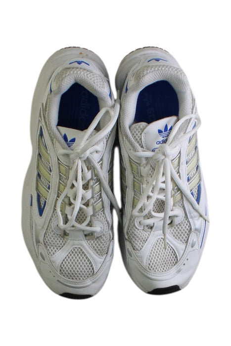 A White Sneakers from Adidas in size 14Y for boy. (Back View)