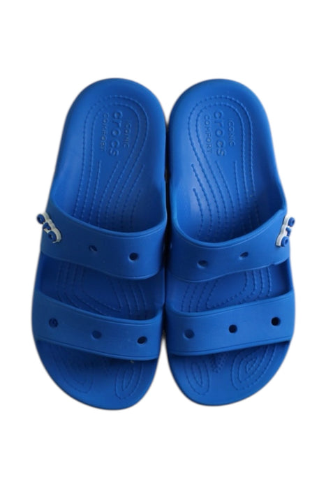 A Blue Sandals from Crocs in size 10Y for neutral. (Back View)