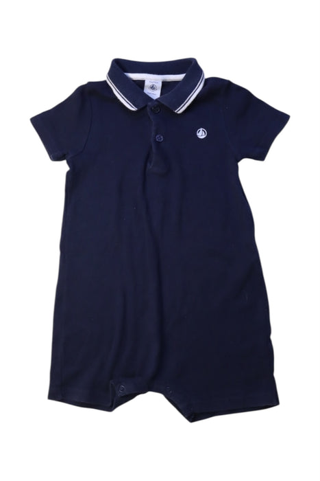 A Navy Short Sleeve Rompers from Petit Bateau in size 6-12M for boy. (Front View)