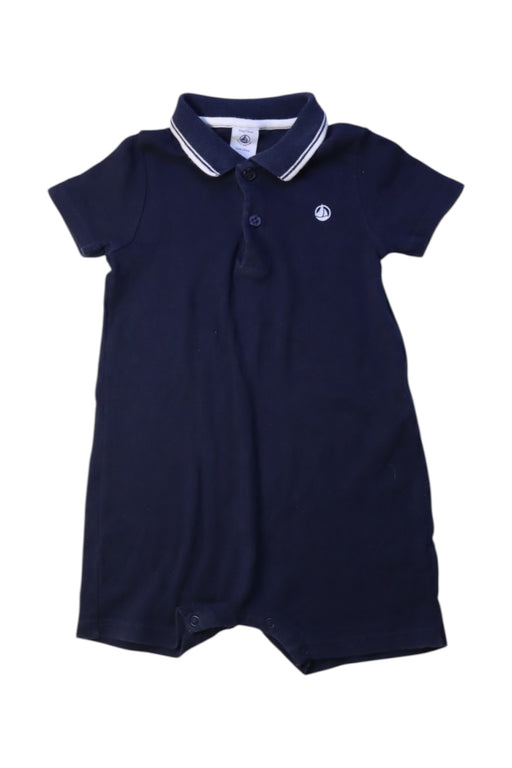 A Navy Short Sleeve Rompers from Petit Bateau in size 6-12M for boy. (Front View)