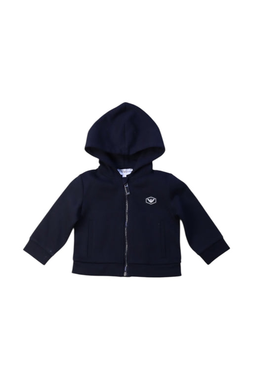 A Navy Hooded Sweatshirts from Armani in size 3-6M for girl. (Front View)