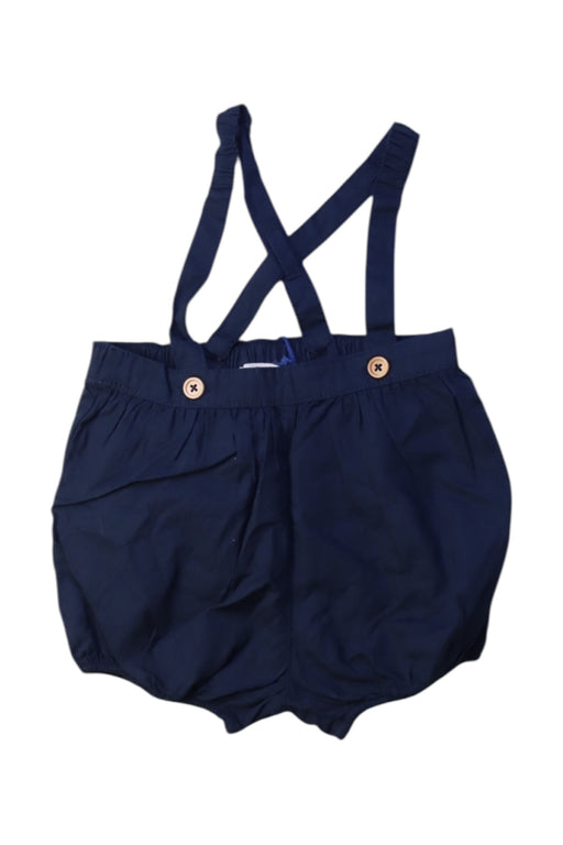 A Navy Overall Shorts from Cyrillus in size 3-6M for boy. (Front View)