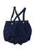 A Navy Overall Shorts from Cyrillus in size 3-6M for boy. (Front View)