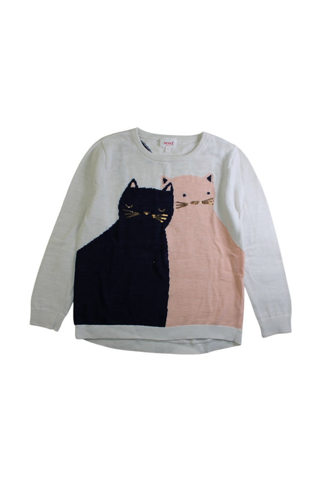 A White Sweatshirts from Seed in size 6T for girl. (Front View)