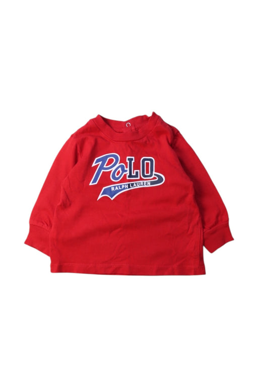 A Red Long Sleeve T Shirts from Ralph Lauren in size 0-3M for boy. (Front View)