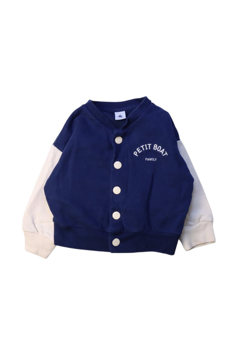 A Navy Buttoned Sweatshirts from Petit Bateau in size 12-18M for boy. (Front View)