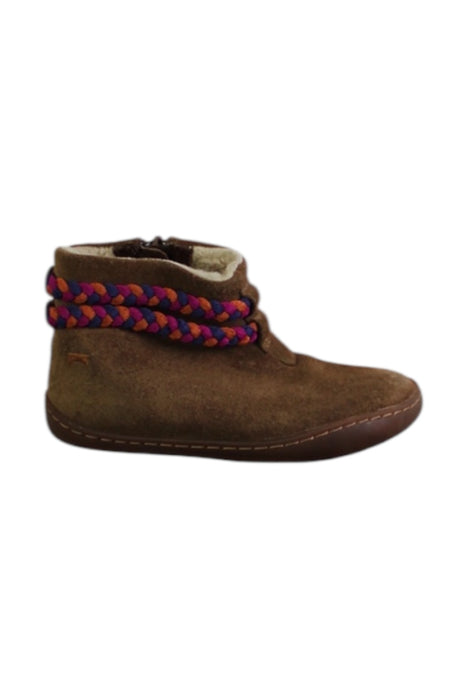A Brown Booties from Camper in size 3T for girl. (Front View)