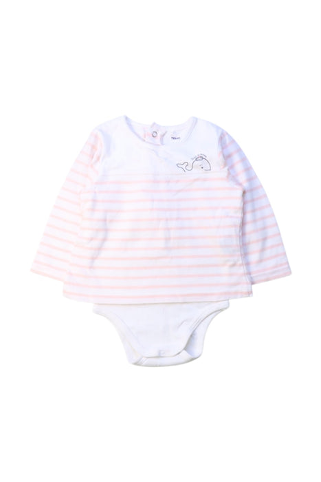 A Pink Long Sleeve Bodysuits from Terre De Marins in size 3-6M for girl. (Front View)