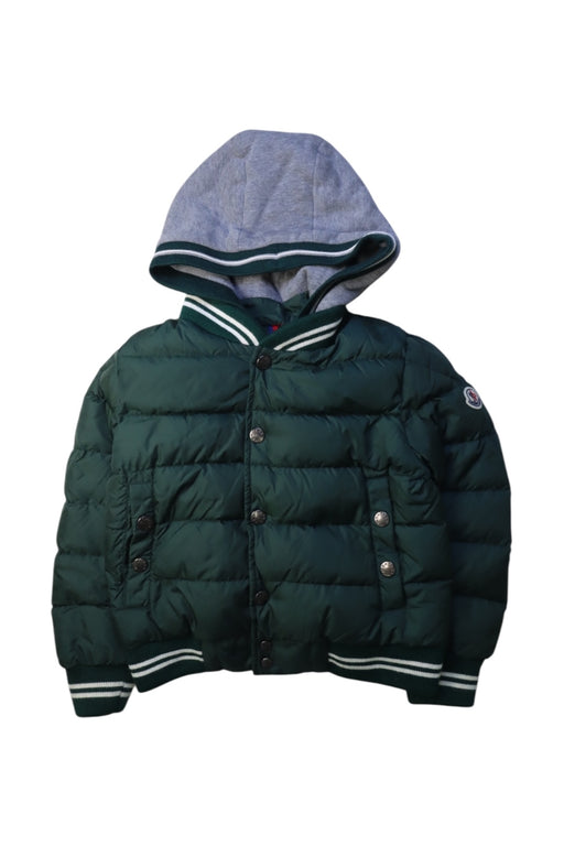 A Green Puffer/Quilted Jackets from Moncler in size 5T for boy. (Front View)