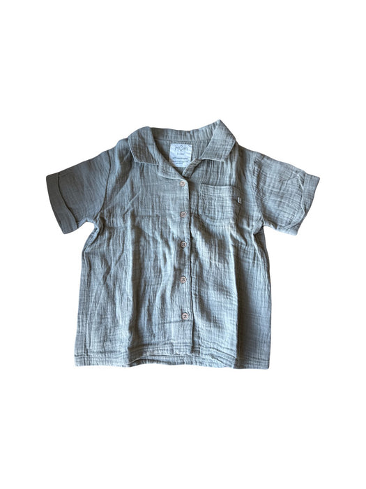 A Green Short Sleeve Shirts from Mori in size 3T for boy. (Front View)