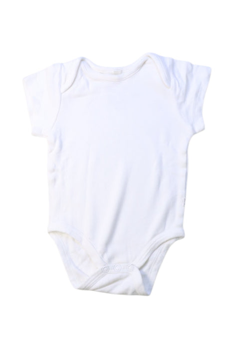 A White Short Sleeve Bodysuits from Mori in size 0-3M for neutral. (Front View)