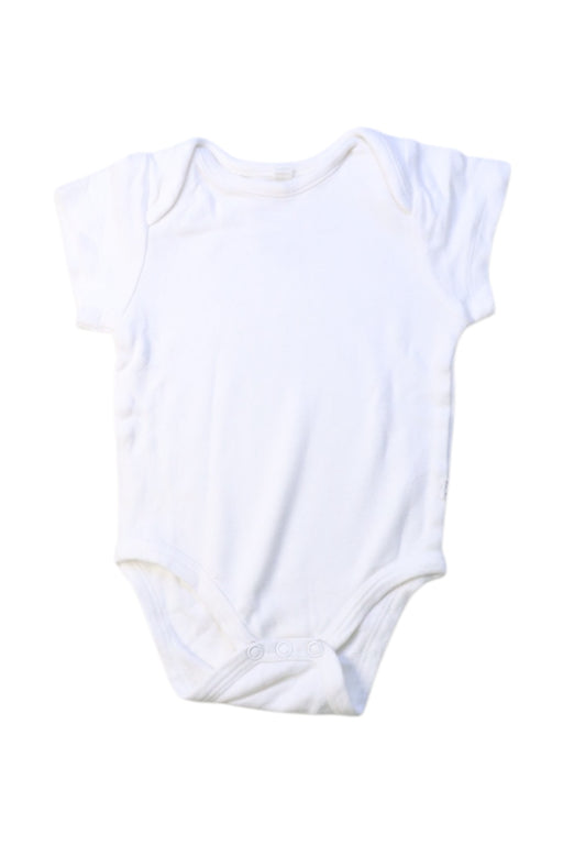 A White Short Sleeve Bodysuits from Mori in size 0-3M for neutral. (Front View)