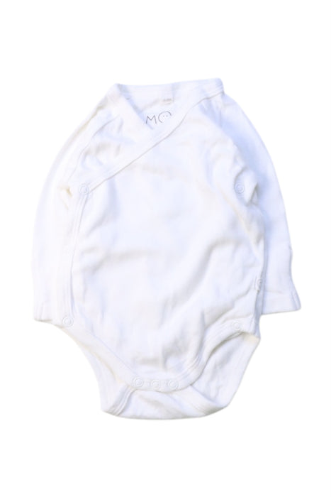 A White Long Sleeve Bodysuits from Mori in size 0-3M for neutral. (Front View)